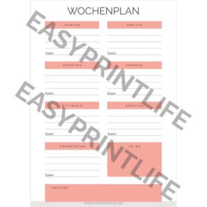 Wochenplan auf deutsch zum selber ausdrucken