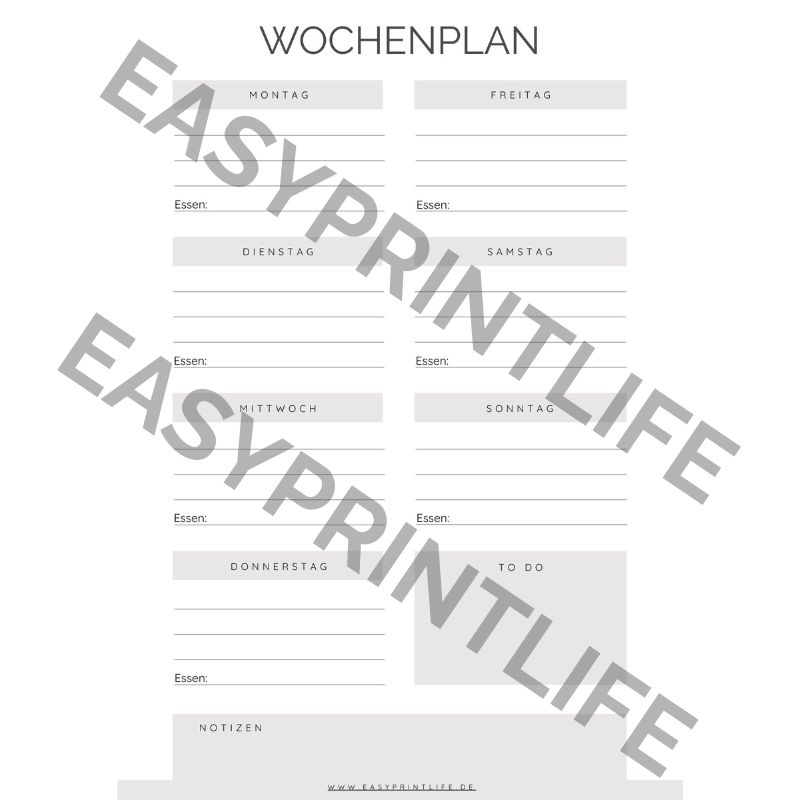 Wochenplan auf deutsch zum selber ausdrucken