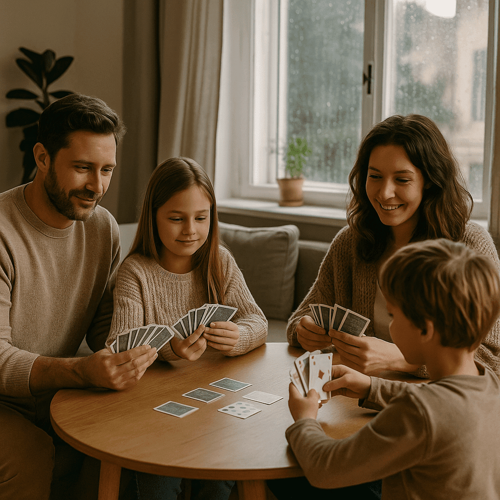 Familie spielt Karten