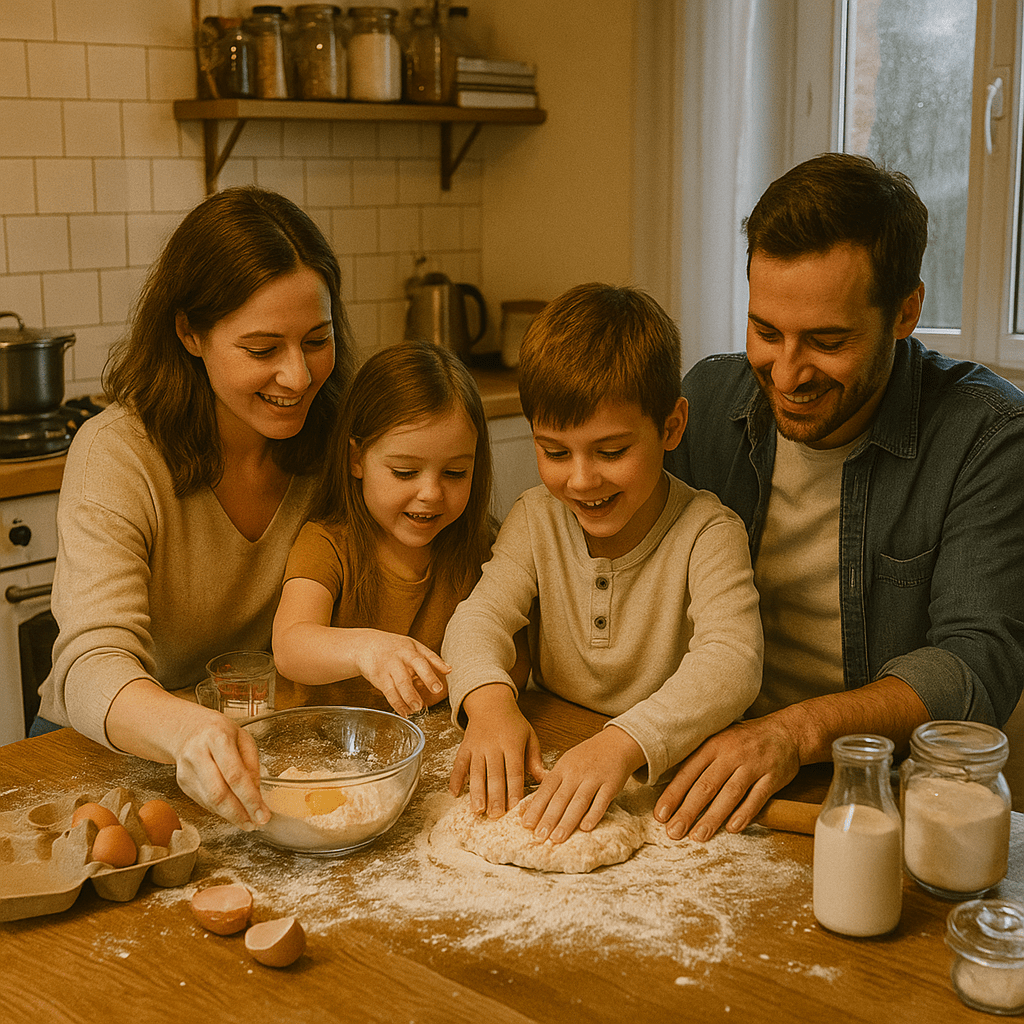 Familie backt gemeinsam