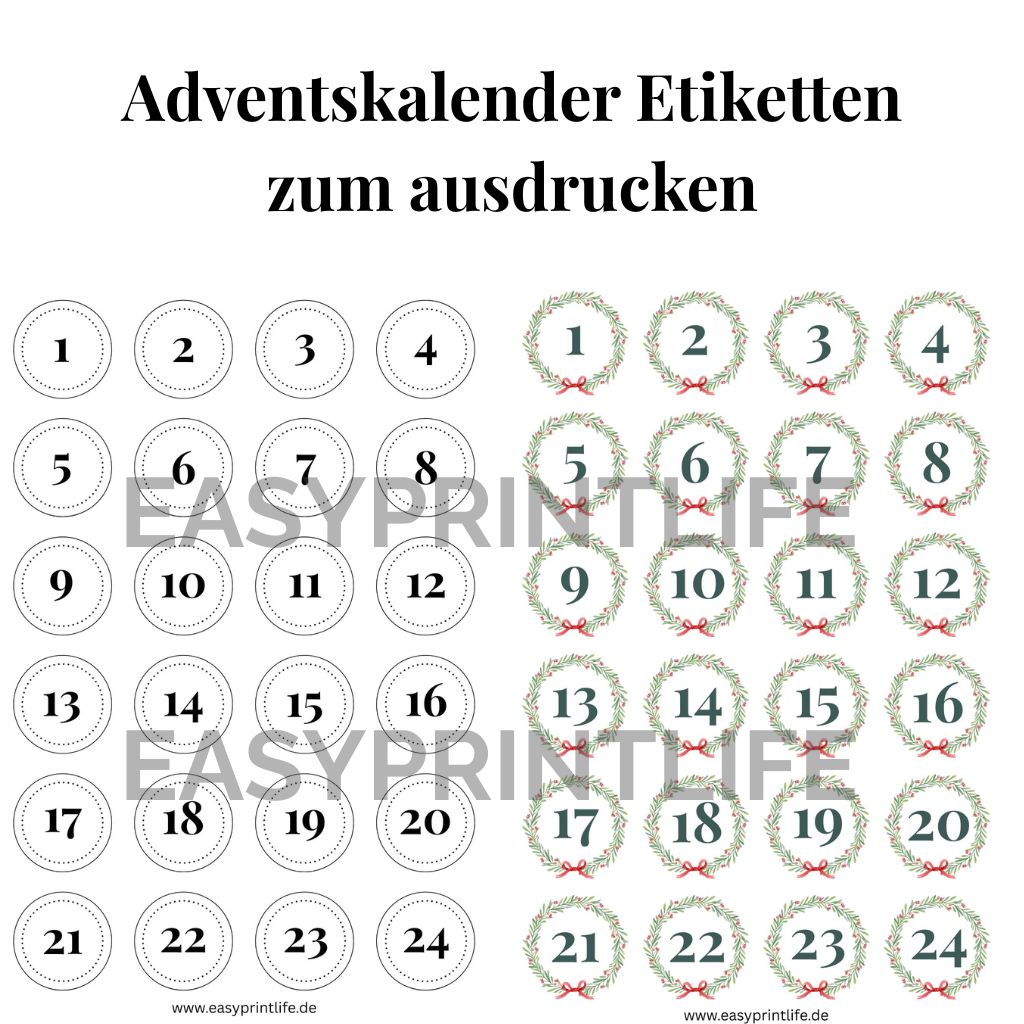 Adventskalender Etiketten zum ausdrucken