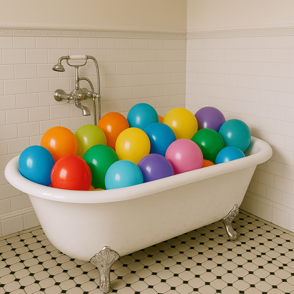 Badewanne voller bunter Luftballons