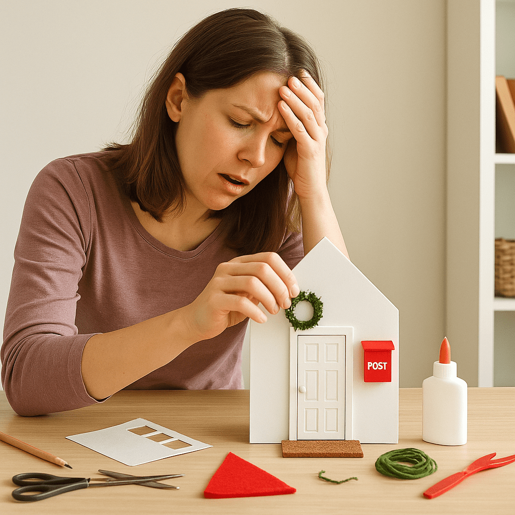 Mutter gestresst beim Wichteltür basteln