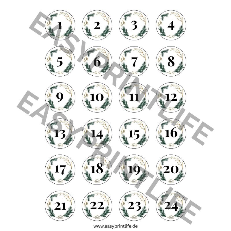 Adventskalender Zahlen modern zum selber ausdrucken