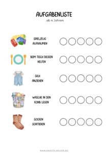 Vorlage für eine Aufgabenliste für 4-jährige