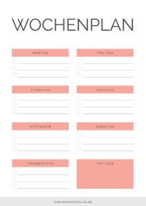 Ein Bild von einer Vorlage von einem Wochenplan mit Elementen in Pfirsich rosa