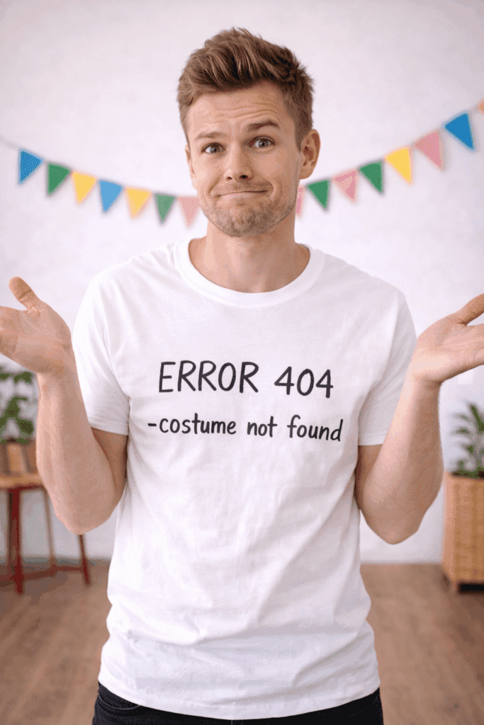 Error 404 Kostüm mit weißem T-Shirt und Aufschrift Kostüm nicht gefunden