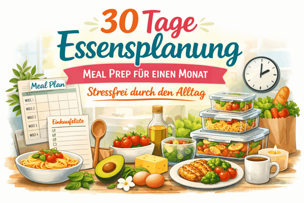 30 Tage Essensplanung mit Meal Plan, Einkaufsliste und vorbereiteten Mahlzeiten für einen stressfreien Familienalltag