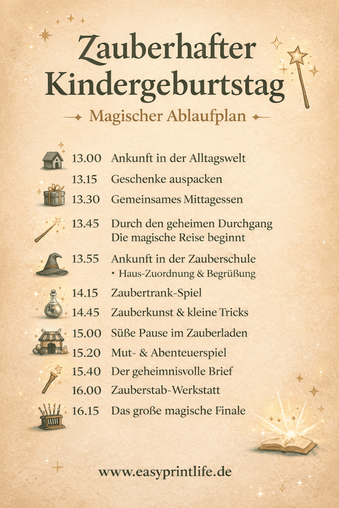 Ablaufplan für einen Zauberer Kindergeburtstag