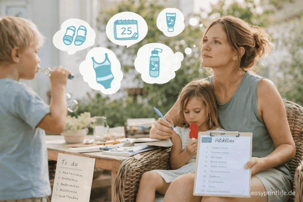 Mental Load vor den Sommerferien: Mutter denkt an unsichtbare Aufgaben in der Familie