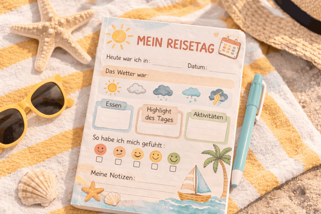 Reisetagebuch Vorlage zum Ausdrucken auf deutsch für Kinder